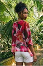 Fuchsia Floral Print Mesh Overlay Top, Image 3 of 4