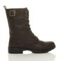 Brown Lace Up Buckles Military Biker Ankle Boots, Image 2 of 5