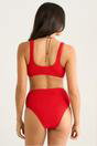 Red Textured Ring Detail Bikini Top, Image 2 of 4