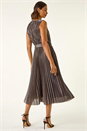 Chocolate Metallic Pleated Midi Dress, Image 4 of 6