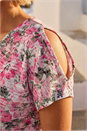 Pink Floral Print Burnout Tie Top, Image 4 of 4