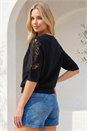 Black Dusk Crochet Sleeve Knit Top, Image 3 of 4