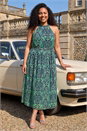Turquoise Curve Abstract Print Halter Neck Maxi Dress , Image 3 of 4