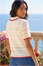 Ivory  Collar Button Knit Top, Image 3 of 4