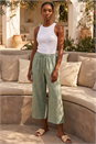 Khaki Petite Metallic Stripe Cropped Trouser, Image 1 of 4