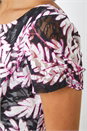 Black Leaf Print Ruched Lace Shift Dress, Image 4 of 4