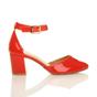 Red AJVANI Red Mid Block Heel Ankle Strap 2 Part Heels, Image 2 of 6
