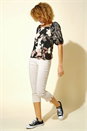 Black Floral Lily Print Square Neck Top, Image 2 of 4