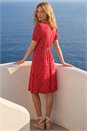 Red Spot Print Gathered Stretch Dress, Image 3 of 4