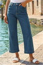 Mid Blue Cotton Denim Stretch Culottes , Image 2 of 4