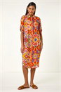 Orange Ikat Button Shirt Dress, Image 2 of 6