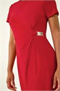Red Buckle Detail Stretch Midi Dress, Image 5 of 5