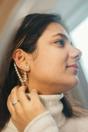 Silver Butterfly Chain Pearl Ear Cuffs, Image 2 of 3