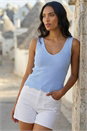 Light Blue  Scalloped Edge V-Neck Knit Vest, Image 4 of 4