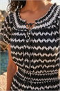 Black Zig Zag Border Print Shirred Dress, Image 4 of 4