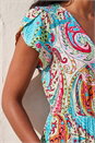 Light Blue  Paisley Print Shirred Waist Maxi Dress, Image 4 of 4