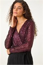 Magenta Sequin Wrap V-Neck Stretch Jumpsuit, Image 4 of 6