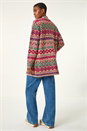 Natural  Geometric Pattern Knit Cardigan, Image 3 of 5