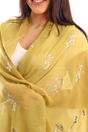 Mustard Silver Foil Floral Sprig Lightweight Scarf, Image 3 of 3
