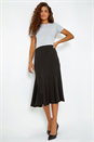 Black Elastic Waist Panelled A Line Flared Midi Skirt, Image 1 of 5