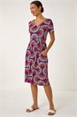 PINK Abstract Print Stretch Midi Dress, Image 1 of 5