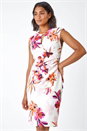 Ivory  Floral Print Ruched Shift Bodycon Wrap Dress, Image 2 of 5
