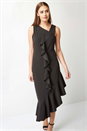 Black Asymmetric Hem Ruffle Dress, Image 2 of 6