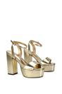 Gold XY LONDON Gold 'Jayce' Strappy Chunky Block High Heel Platform Shoes With Square Toe, Image 4 of 5