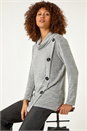 Grey Cowl Neck Button Stretch Top, Image 1 of 5