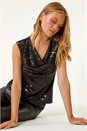 Black Sequin Cowl Neck Stretch Jersey Top, Image 5 of 5