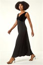 Black Velvet Twist Front Maxi Stretch Dress, Image 2 of 6