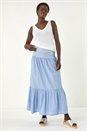 Blue Shirred Tiered A-Line Skirt, Image 3 of 5