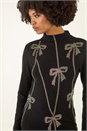 Black Diamante Bow High Neck Knit Jumper, Image 5 of 6