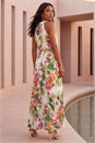 Ivory  Floral Pleated Halter Neck Maxi Dress, Image 3 of 4