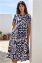 Blue Abstract Print Midi Shirt Dress, Image 1 of 4