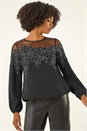 Black Sequin Detail Bubble Hem Top, Image 3 of 6