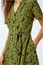 Olive Abstract Spot Print Shirt Dress, Image 5 of 5