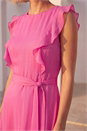 Pink Chiffon Frill Front Midi Dress, Image 4 of 4