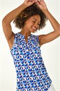 Blue Geometric Gathered Vest Top, Image 1 of 5