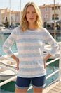 Blue Embellished Stripe Stretch Top, Image 1 of 4