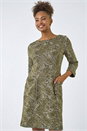 Olive Paisley Print Pocket Shift Stretch Dress, Image 2 of 5