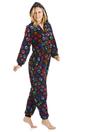 Black Camille Lingerie Black All In One Paw Print Hooded Fleece Onesie, Image 3 of 5