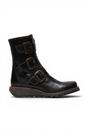 Black Womens Leather Ankle Biker Boots-SCOP110, Image 1 of 5
