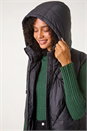 Black Longline Quilted Hooded Gilet , Image 4 of 6