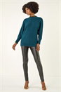 Teal Metallic Tie Front Knitted Jumper , Image 2 of 5