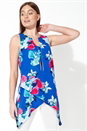 Royal Blue Floral Print Asymmetric Top with Necklace, Image 1 of 5