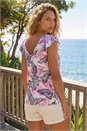 Pink Leaf Print Frill Stretch Top, Image 3 of 4