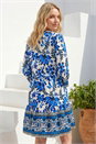 Blue Floral Print Border Tunic Dress, Image 3 of 4