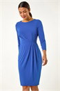 Royal Blue Stretch Side Ruched Midi Dress, Image 1 of 5