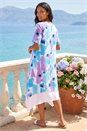 Blue Abstract Print Double Layer Shift Dress , Image 2 of 4
